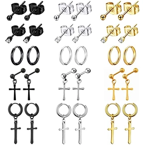 Stainless Steel Cross Dangle Earrings Round Ball Stud Earrings Hoop Earrings For Men Women Hip Hop Punk Jewelry Combination