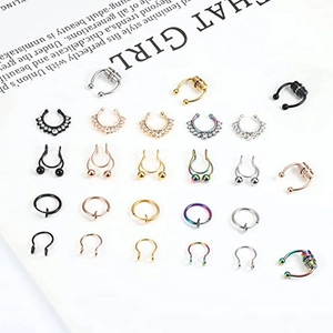 Set of 25 assorted magnetic nose rings and studs in silver, gold and rose gold tones