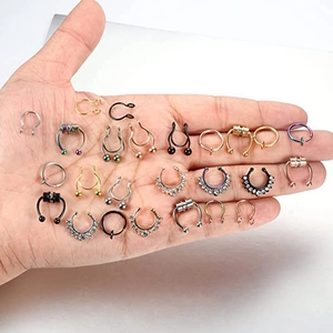 25-piece assorted nose ring set with rhinestones and magnetic clips in various finishes