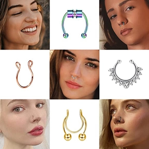 25pcs set of stainless steel magnetic nose rings and horseshoe studs with rhinestones