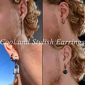 28-piece set of punk style black titanium steel earrings featuring skull and cross pendants