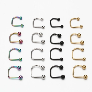 Punk Stainless Steel Horseshoe Lip Ring U-Shaped Body Piercing Jewelry With Ball Spike Cone Ends For Men Women Nose Ear Piercing