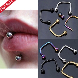 C-shaped horseshoe lip rings in steel, gold, black and rainbow colors set for piercing