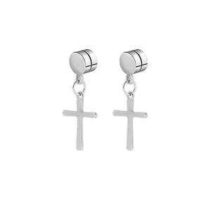 Pendientes magnéticos de acero con colgante de cruz para orejas sin agujero en plata