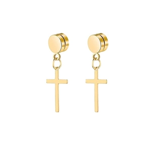 Pendientes magnéticos de cruz en acero dorado para orejas sin perforar en pareja