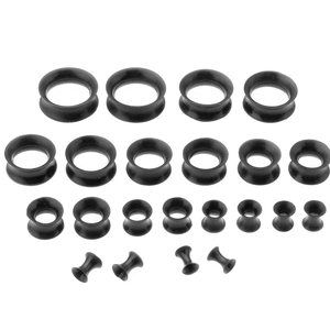 Ensemble d'écarteurs d'oreilles en silicone noir à double évasement en tailles variées