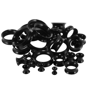 Lot d'écarteurs d'oreilles en silicone noir à double évasement en différentes tailles