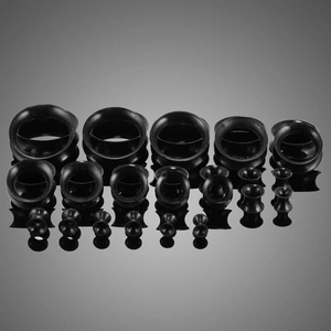 Lot de tunnels et plugs d'oreille en silicone noir de différentes tailles évasées