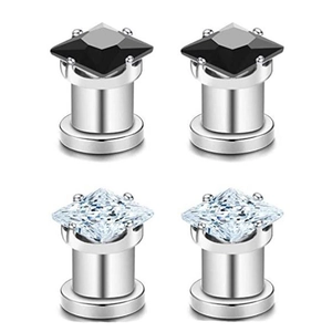 Roestvrij Staal Vierkante Zirconia Oortunnel Plug 4 Pootzetting Piercing Sieraden Voor Mannen Vrouwen Dagelijks Feest Punk Oorexpander