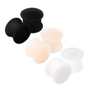 Set of 3 pairs of flexible double flare silicone ear plugs in black, nude and white colors