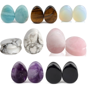 Teardrop Natural Stone Ear Plugs Gauges Opal Tiger Eye Rose Quartz Amethyst Green Aventurine Piercing Body Jewelry For Unisex