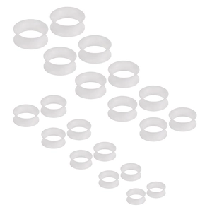 Set dettagliato di tunnel per orecchie in silicone bianco traslucido da 3mm a 38mm