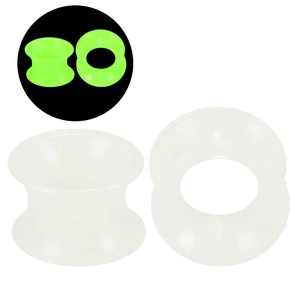 Vista dettagliata dei tunnel per orecchie in silicone bianco luminoso con effetto bagliore