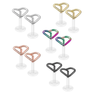 Piercing Labbro a Bottone a Forma di Cuore in Metallo Con Perno Flessibile in Acrilico Gioielli Moda Uomo Donna