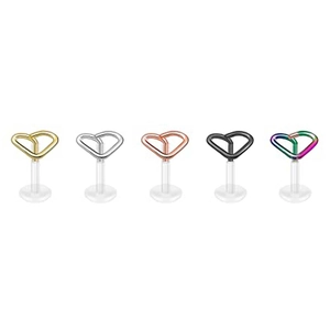 Set di cinque piercing labbra a forma di cuore con barre in acrilico trasparente
