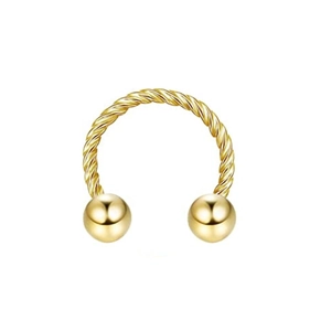 Detailansicht goldener Hufeisen-Nasenring mit gedrehter Stange und polierten Kugeln