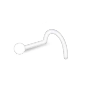 Vue macro d'un piercing de nez en forme de L en bio-plastique blanc avec boule ronde