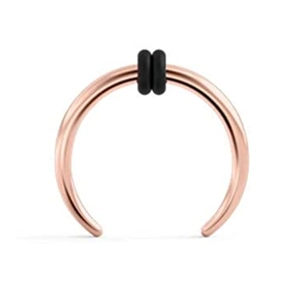 Polished rose gold septum ring with black O-rings and smooth u-shape design details