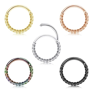 Five-piece set of twisted stainless steel hinged segment rings in various metallic finishes