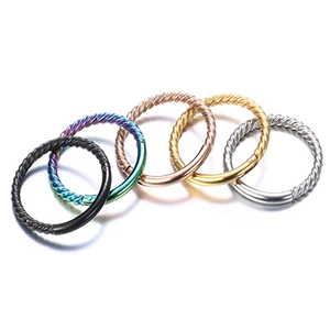 Five assorted colors of twisted stainless steel seamless hoops for nose and cartilage piercing