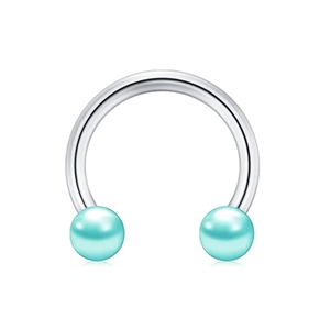 Polished stainless steel horseshoe barbell with turquoise beads for nose and lip piercing