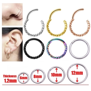 Stainless Steel Twisted Rope Hinged Segment Ring Nose Hoop Ear Cartilage Piercing For Women Men Unisex Punk Body Jewelry