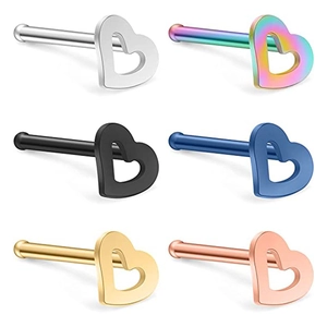 Edelstahl Hohl Herz Nasenstecker 20G Piercing Schmuck Für Unisex Gold Silber Schwarz Blau Regenbogen Nasenknochen Stecker