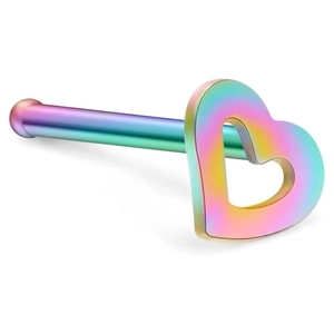 Regenbogen Edelstahl Nasenstecker mit hohl geformtem Herz-Design für Damen