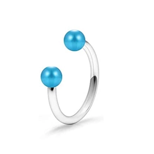 Detail of horseshoe nose ring in stainless steel with vibrant blue beads on ends