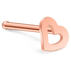 Nasenstecker aus roségoldenem Edelstahl in Herzform mit geradem Stab und Politur
