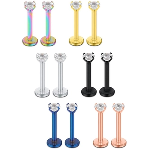 Set di piercing 16G in acciaio inossidabile con zirconi a 4 griffe in 6 colori differenti