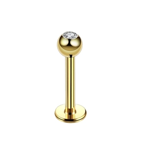 Piercing labret dorato in acciaio inox con sfera di zircone e design a fondo piatto