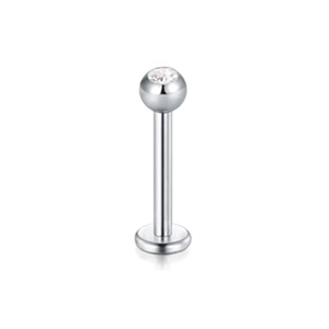 Piercing labret in acciaio inossidabile con una sfera di cristallo zirconia cubica