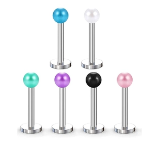18-piece labret stud set with acrylic faux pearl tops and stainless steel bars
