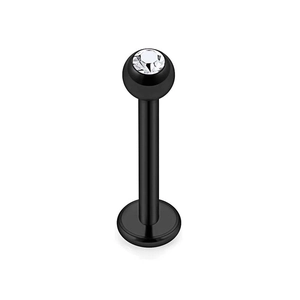 Piercing labbro in acciaio inossidabile nero con zircone trasparente brillante