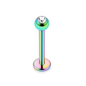 Piercing labbro arcobaleno in acciaio inossidabile con sfera in zircone cubico