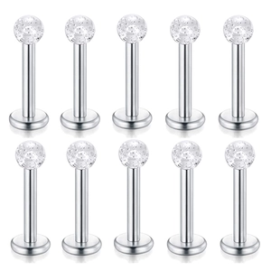 Σετ 10 σκουλαρίκια labret από ανοξείδωτο ατσάλι με γυαλιστερές μπίλιες και επίπεδη βάση