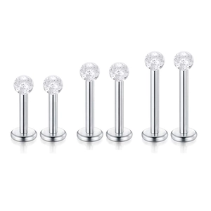 Τρία ζεύγη σκουλαρίκια labret από ανοξείδωτο ατσάλι με σφαίρες γκλίτερ σε διάφορα μήκη