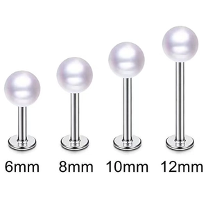 Stainless steel pearl labret studs set in 4 lengths 6mm 8mm 10mm 12mm 16G piercing