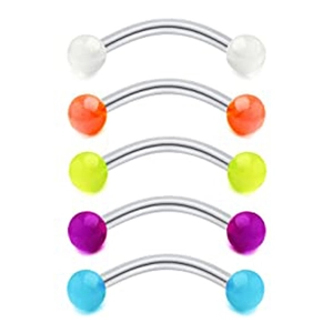 Luminous Acrylic Ball Eyebrow Studs With Stainless Steel Rod 16G Curved Barbell Glow In The Dark Body Piercing Jewelry Unisex
