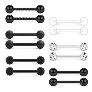 14G 316L Surgical Stainless Steel Acrylic Tongue Rings Piercing Set With Frosted Shamballa Ball Mixed Styles Body Jewelry For Unisex