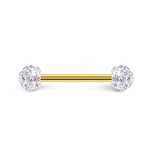 Barbell de perçage doré 14G avec boules en cristal blanc scintillant pour langue