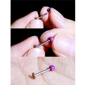 120 stuks roestvrijstalen piercing set met paars gestreepte balletjes en staafjes