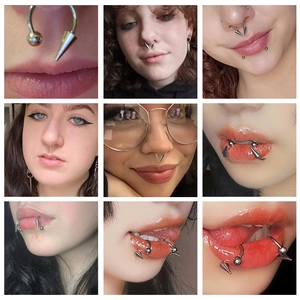 Punk style stainless steel horseshoe rings with cone and ball ends for nose and lip piercings