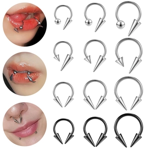 Stainless Steel Horseshoe Lip Ring Spike Ball Circular Barbell Septum Piercing Jewelry Punk Gothic Body Jewelry For Men Women