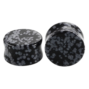 Polished double flared snowflake obsidian stone ear plugs for body piercing gauges