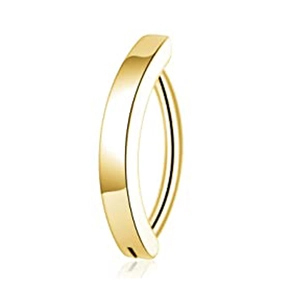 Polished gold curved barbell navel ring with minimalist rectangular flat top detail