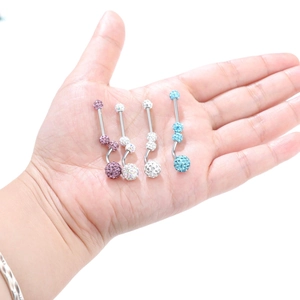 Set di 12 piercing per ombelico in acciaio inox con sfere shambhala scintillanti