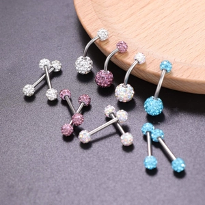 Set di 12 piercing in acciaio inossidabile con sfere di cristallo colorate su legno