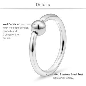 Polished 316L stainless steel captive bead ring with high gloss finish and smooth edges